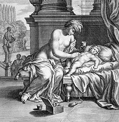 Thetis anoints Achilles with ambrosia